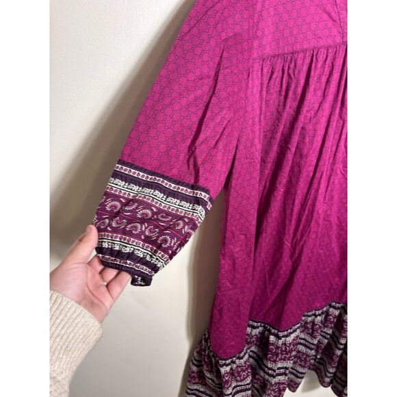 Anna Sui x Uniqlo Dress Women's Large Pink Purple Prarie Boho Peasant 60s 70s - Picture 3 of 5